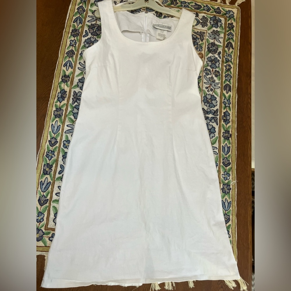 Jessica Howard stretch white denim dress, sleeveless. Sz 14. Full back zipper.